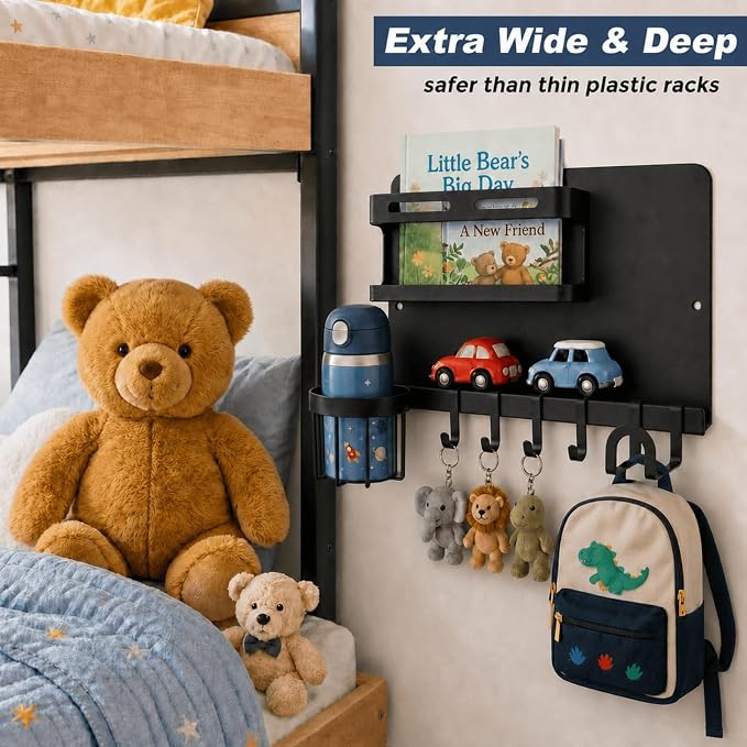 Metal Bedside Wall Shelf,【No Drill】 Wall Organizer for Dorm Teen Room Decor | Floating Bedside Shelf Wall Mount Nightstand for Bedroom, Loft Bed, Bunk Bed, Small Room Stuff, Teen Girl, RV Shelves, Dorm