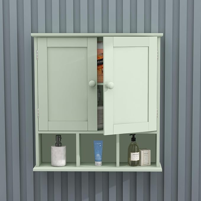 TaoHFE Green Medicine Cabinet,Bathroom Wall Cabinet with 2 Door | Adjustable Shelves,Over The Toilet Storage Cabinet,Green Bath room Cabinet Wall Mounted,Medicine Cabinets for Laundry Kitchen