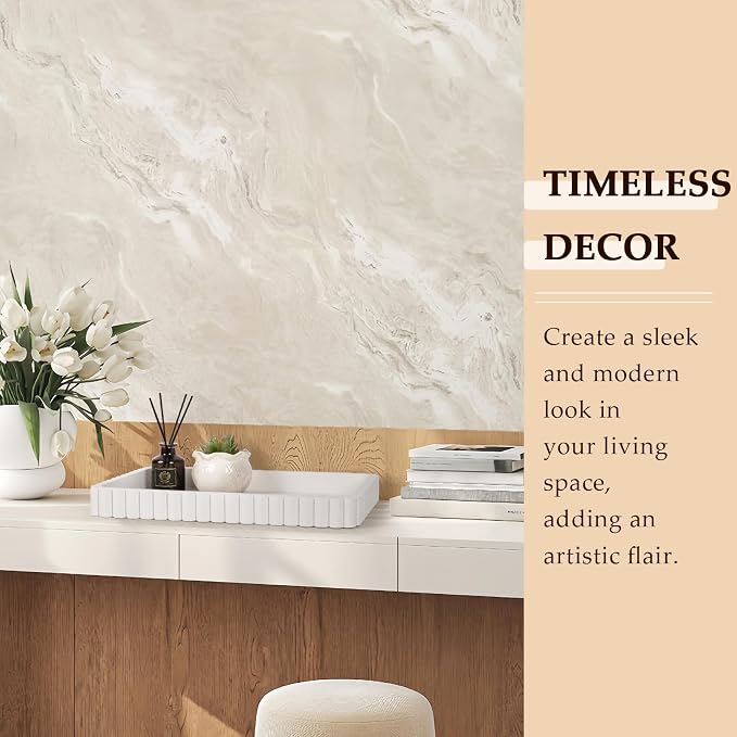 Rectangular Tray for Coffee Table Decor, 14" Coffee Table Tray, White | Decorative Tray, Solid Concrete, Aesthetic Home Decor, Table Decor Trays for Living Room, Entryway, Nightstand, Dresser