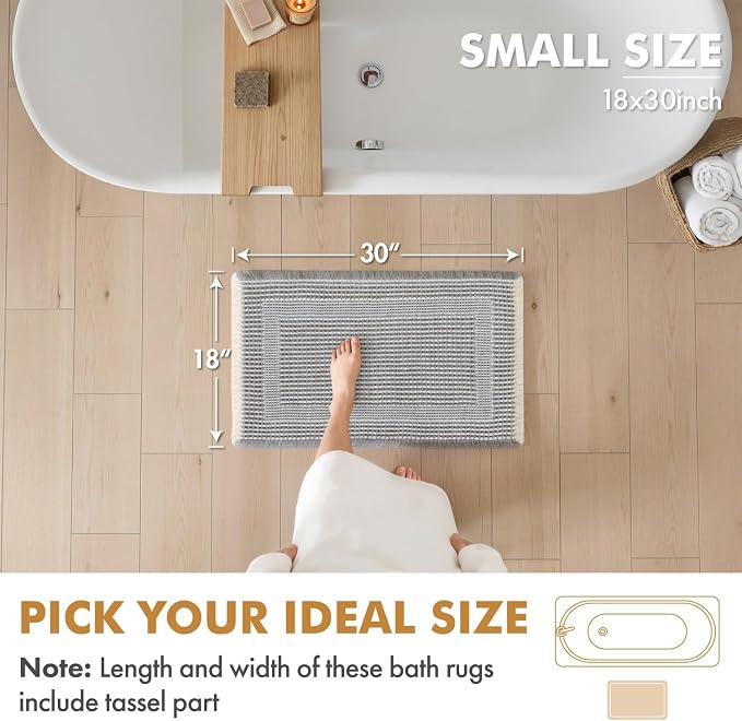 MIULEE Set of 2 Waffle Bathroom Rugs Lightgrey & Cream Boho Bath Mat 18x30 | Looped Design, Super Absorbent, Non Slip, Washable, Ultra Soft, Rubber Backed, Bathroom Mats for Floor Tub Shower