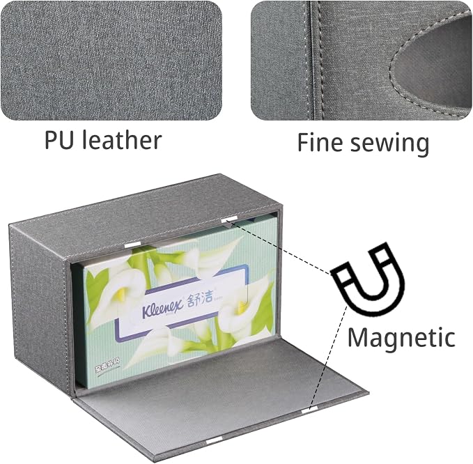 Linen Tissue Box Cover Rectangle,Aesthetic Facial Tissue Cube Box Holder | Pu Leather Facial Paper Napkin Dispenser Organizer,Rectangular Decor Tissue Cover for Bathroom,NightStand,Coffee Table,Home
