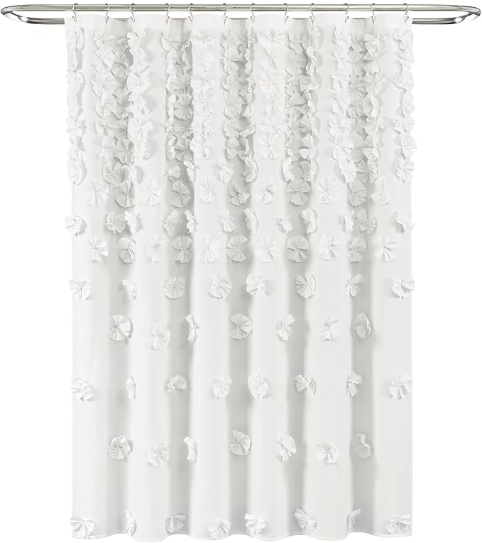 Lush Decor Riley Shower Curtain, 72" W x 72" L, White - Bathroom Curtain - Coquette Decor - Bow Shower Curtains - Cottage Core - Fabric Curtains (Pack of 6)