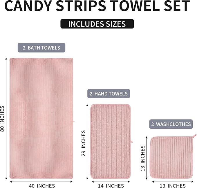 6 Piece Bath Towel Set, 40"x80" Oversized Bath Sheets, Pink | Microfiber, Quick Dry, Highly Absorbent, Towels for Bathroom, 2 Extra Large Bath Towels, 2 Soft Hand Towels, 2 Washcloths
