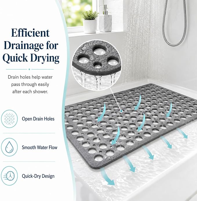Casa and Beyond Shower Mat, Secure Shower Mats Easy to Clean, Showers Mat with Suction Cup, Washable Non-Slip Bathtub Mats for Inside Showers (White,27.6 * 15 in)