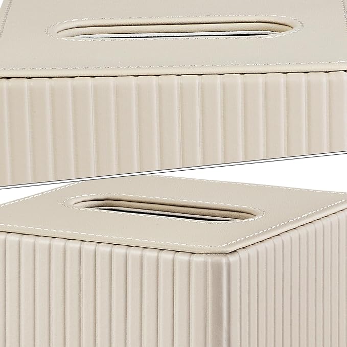 PU Leather Tissue Box Cover Square Tissue Box Holder for Bathroom Vanity Countertop Night Stands Bedroom Office Desk,Modern Tissue Decorative Organizer with Magnetic Closure,Beige
