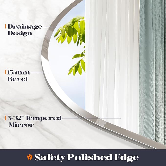 Frameless Bathroom Mirror, 28" x 40" Arched Beveled Frameless Mirror, Arch Wall Mounted Vanity Bathroom Mirror for Over Sink, Living Room, Bedroom, Entryway