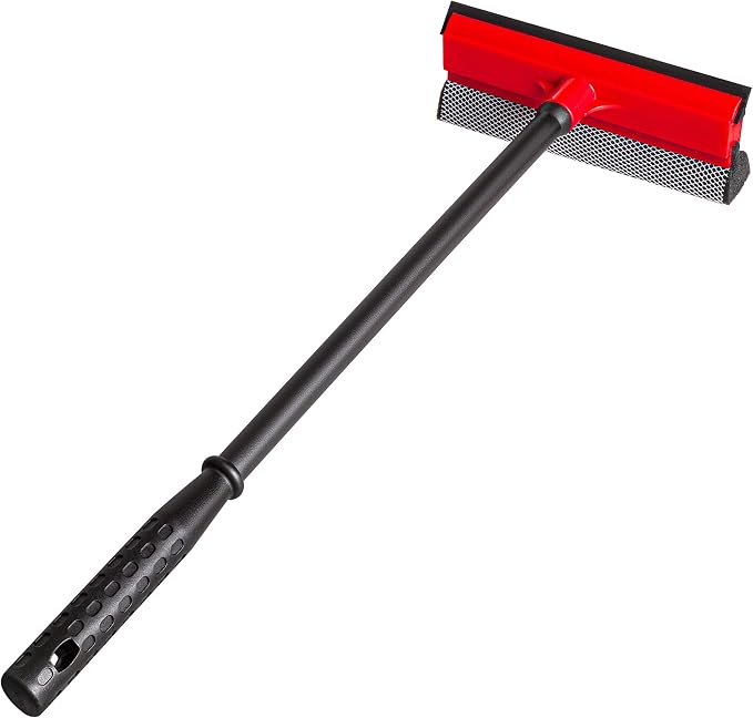 Window Squeegee for Car Windows, 2-in-1 Window Cleaner for Car Windshield, Gas Station, Shower, and Glass | Auto Squeegee with 17.5" Handle, 8" Soft Rubber Blade & Highly Absorbent Sponge