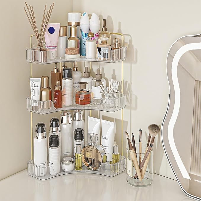 Webetop Corner Bathroom Organizer, 3 Tier Storage for Countertop | Multi Level Storage, Compact Design, Beauty Essentials Holder, Modern Style, Countertop Organization, Daily Convenience