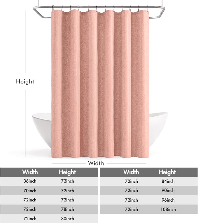 ANRODUO Blush Pink Linen Textured Fabric Shower Curtain Set - W72xL72 | Farmhouse Shower Curtain with 12 Metal Hooks, Waterproof Heavy Duty, Button Hole Design, Machine Washable for Bathroom