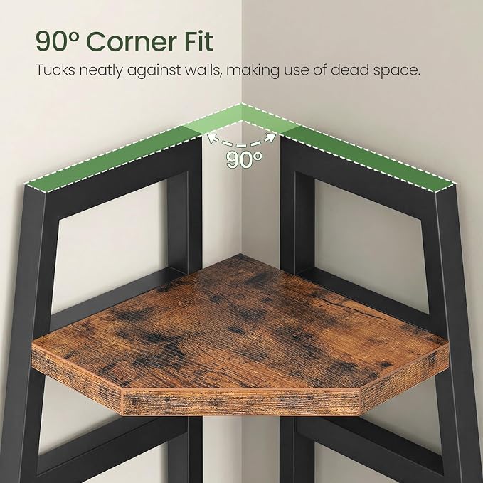 70.1-Inch 5-Tier Tall Corner Shelf, Narrow Bookshelf for Small Spaces, Industrial Bookcase Display Stand for Living Room, Bedroom, Office, Rustic Brown TCJ25BF