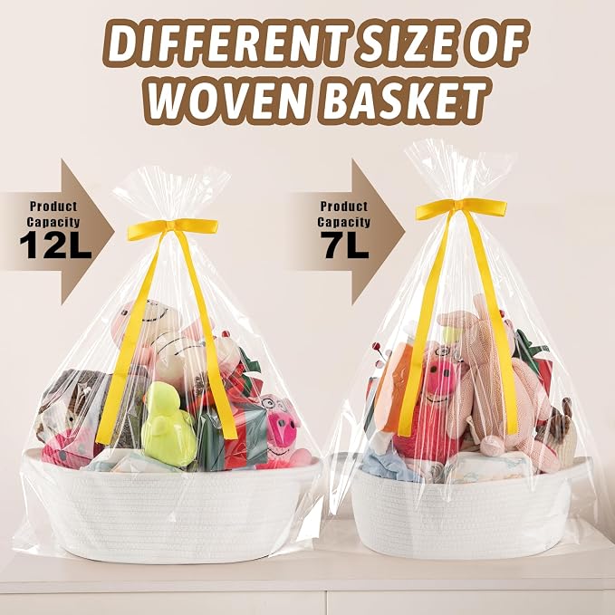 OIAHOMY Small Woven Basket with Gift Bags, Ribbons & DIY Label Card, Baskets for Gifts Empty, Small Rope Basket 12 * 8 * 5IN, Cute Decorative Baskets with Handles for Baby Pets, Toys, Blown