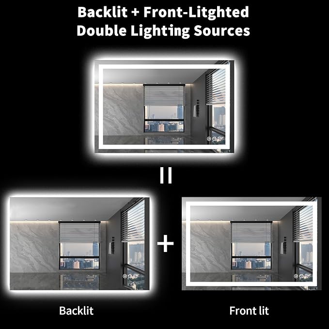 LOAAO 40"X32" LED Bathroom Mirror with Lights | Anti-Fog, Dimmable, 3 Color Temperature, Backlit + Front Lit, Memory Function, Tempered Glass, UL Listed