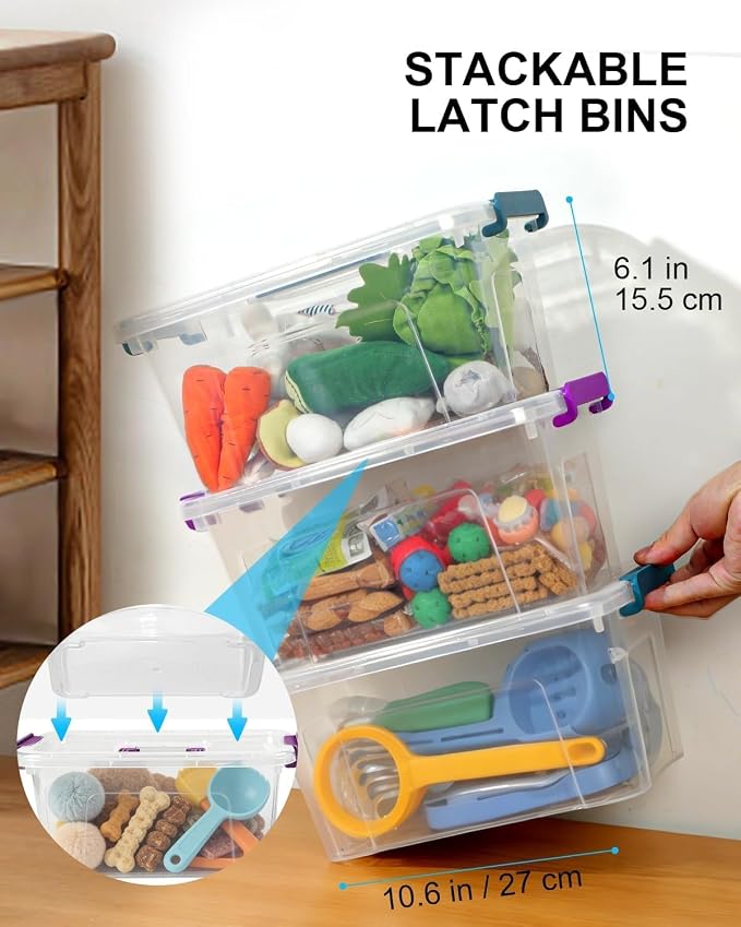 7Qt Clear Storage Bins with Lids,6-Pack Stackable Storage Containers With Buckle Latches.Perfect for LEGO, Crafts, Office Supplies, and Dorm Room Organization,Blue