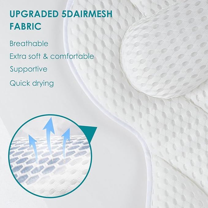 Bath Pillow Bathtub Pillow Luxury Bath Pillows for Tub Neck and Back Suppor | Neck and Back Support Headrest with Soft 5D Mesh Fabric and Non-Slip Suction Cups,Relaxing Bath Accessories Spa Gifts