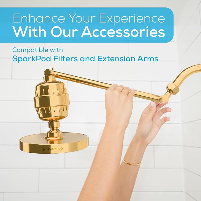 SparkPod Rain Shower Head, 6 Inch Round, Egyptian Gold Finish | High Pressure Shower Heads, 90 Nozzles, Adjustable Showerhead, No Tools Needed, Universal Connection