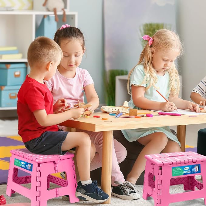 Dyforce Kids Step Stool 9 Inch, 300lbs Folding Step Stool for Toddler | Step stool Pink,Anti-slip Heavy Duty Stool with Handle, Lightweight Foldable Foot Stool for Bathroom Kitchen Bedroom Outdoor