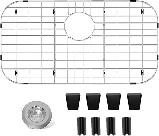 Sink Protectors for Kitchen Sink 26" x14", Rear Drain | Rust Resistant Stainless Steel Kitchen Sink Grid and Sink Protectors, Sink Rack for Bottom of Sink with Sink Strainers