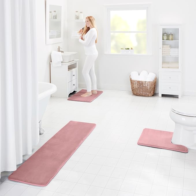 Memory Foam Bath Mat Non Slip Absorbent Super Cozy Velvet Bathroom Rug Carpet (17 inches X 24 inches, Mauve)