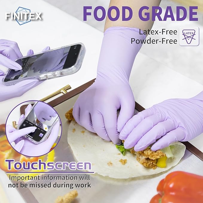 Nitrile Disposable Latex-Free Gloves Purple 5mil 100PCS Cleaning Glove | Powder-free, Latex-free, Industrial-grade,Purple,5mil Thick,12inch long,Comfortable fit,Examination,Food,House Home Cleaning