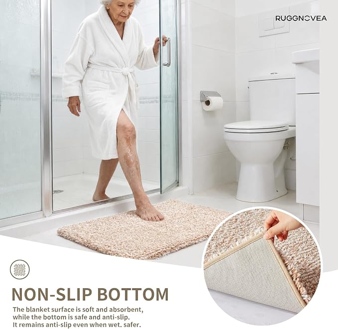 Bathroom Rugs Non Slip Washable 59x24, Ultra Soft Thick Shaggy Absorbent Bath Mats,High Density Foam Latex Non Slip Backing Bath Rugs,Microfiber Bath Mats for Bathroom Floor&Sink,White Beige