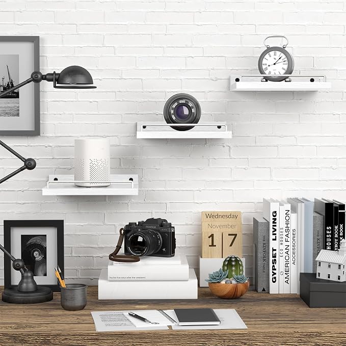 RYOFOBETTO Small Floating Shelf, 6 X 9 Inches Farmhouse Wall Shelves for Living Room, Bedroom, Picture Frames, Plants, Kitchen, Set of 3 (White)