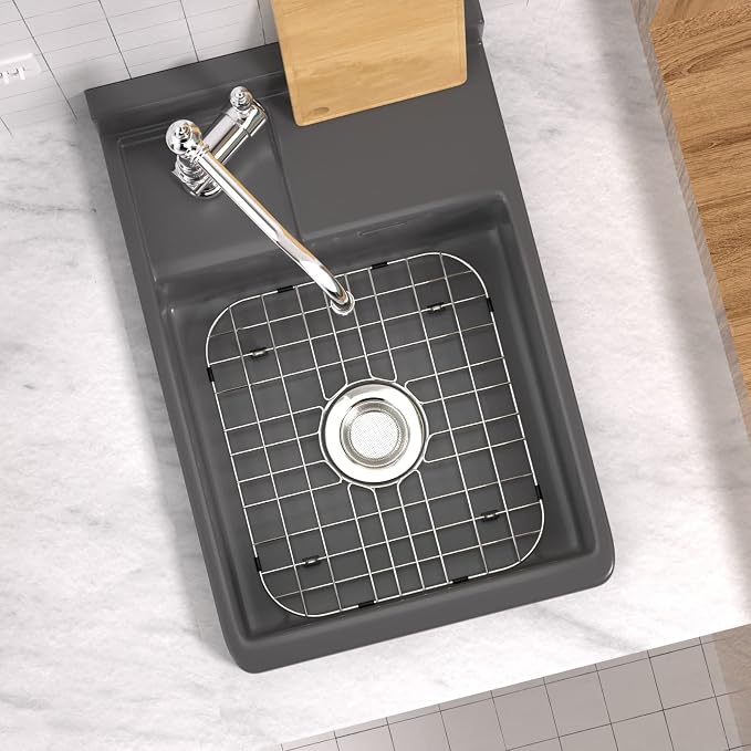 SANNO Kitchen Sink Protectors Gird, Bottom Grid Centered Drain Hole Sink Grid and Stainless Steel Sink Protectors 13.65" L X 11.6" W