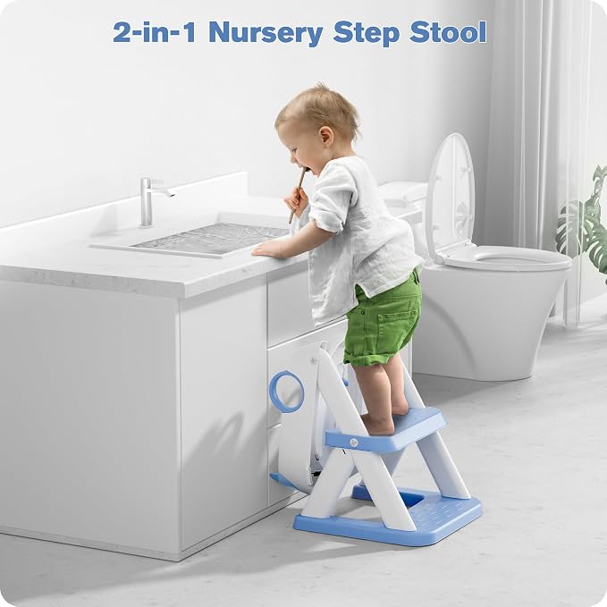 Potty Training Seat, Upgrade Toddler Toilet Seat for Kids Boys Girls, 2 in 1 Potty Training Toilet, Splash Guard Anti-Slip Pad Step Stool(Blue)