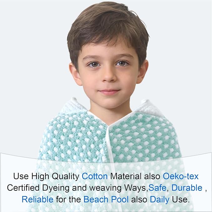 VOOVA & MOVAS Kids Hooded Towel Wrap, 6-10 Years, 100% Cotton, Sage Dot | Delicate Dot Detail, Quick Dry Fabric, Multi-Scenario Use for Bath, Pool and Seaside