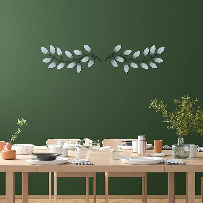 Zhengmy 2 Pcs Metal Leaf Wall Art Vine Branch Decor,Retro White