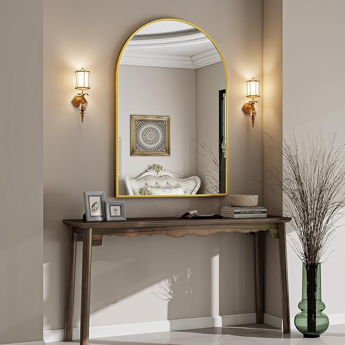 Large Arched Wall Mirror, 36 x 48 inch Arch Bathroom Mirror Gold | Wall Mounted Bathroom Vanity Mirror with Arch Metal Frame, Modern Room Decor for Bedroom, Entryway, Hanging or Leaning