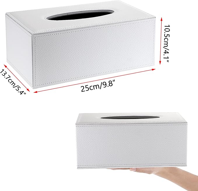 Sumnacon Tissue Box Cover Rectangle,Magnetic Bottom Tissue Box Holder,White | Decorative PU Tissue Box Cover Rectangular,Lychee Pattern Tissue Cover for Bathroom Toilet Bedroom Living Room Table Office