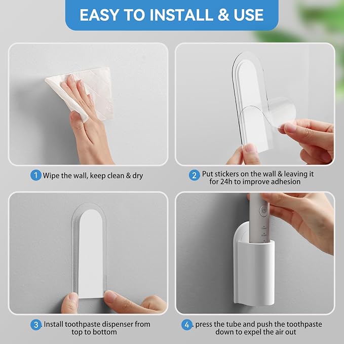 MOPMS Electric Toothbrush Holders Wall Mounted for Bathrooms 2Pcs | Wall-mount Tooth Brushing Holder with Drainage hole, Self Adhesive Electric Toothbrush Stand Organizer for Shower