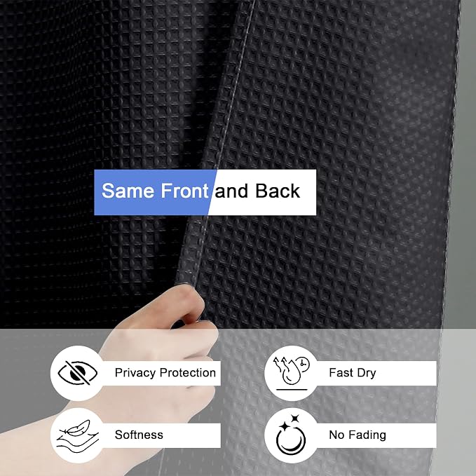 Stall Fabric Shower Curtain Set - 36x72, Waffle Weave 230GSM Heavy Duty Small Stall Shower Curtains for Narrow Stall Size, Machine Washable Bath Curtain with 12 Plastic Hooks, 36x72 Inch, Black