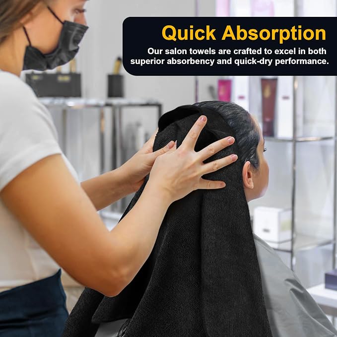 Salon Towels 24 Pack, Microfiber Barber Towels Bulk, (16x29 inches) Hair-Drying Cloth Super Soft Black Hand Cloth for Gym, Bath, Spa Use and Home Beauty Care(Not Bleach Proof) | (16x29 inches) Hair-Drying Cloth Super Soft Black Hand Cloth for Gym, Bath...