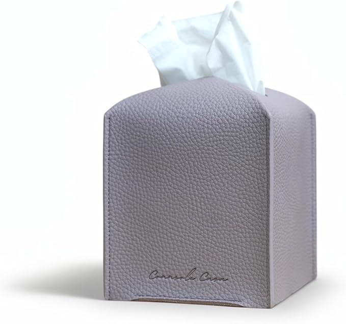 Premium PU Leather Tissue Box Holder - Elegant Hotel-Style Tissue Box Cover for Home, Office & Car Décor, Tissues Cube Organizer for a Natural & Classic Look (Purple Grey 2 Pack)