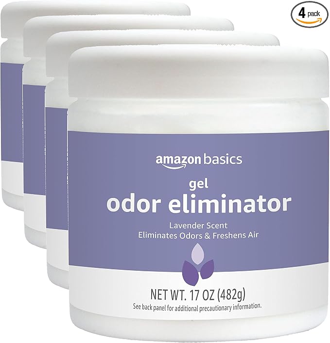 Amazon Basics Gel Odor Eliminator, Activated Charcoal, Lavender Scent, 17 Oz, 4-Pack