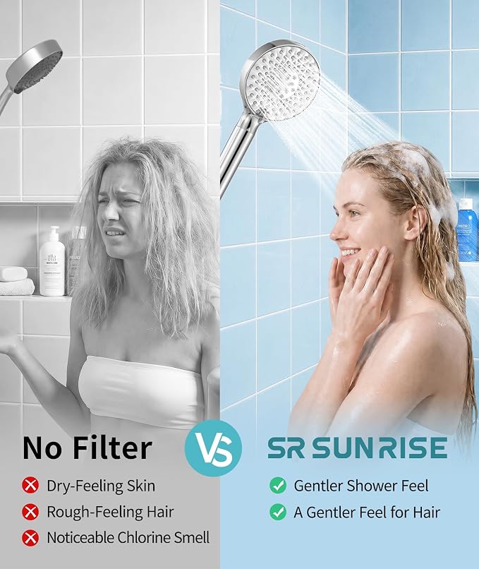 SR SUN RISE Filtered Shower Head with Handheld High Pressure 9 Spray Mode Showerhead Detachable Shower Head Water Softener Filters Beads for Hard Water Remove Chlorine 1 Filter Chrome