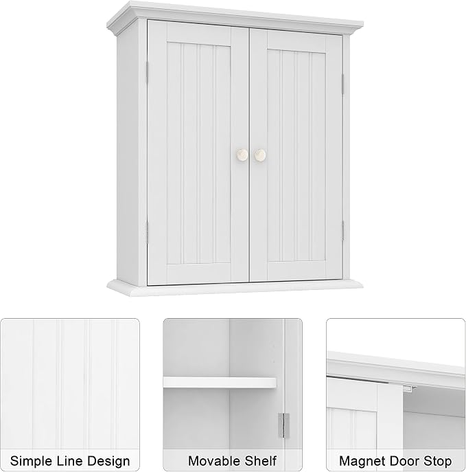 ChooChoo Bathroom Wall Cabinet with 2 Doors, Over The Toilet | 8.8"D x 21.1"W x 24"H, Medicine Cabinet, Adjustable Shelves, Cupboard, White