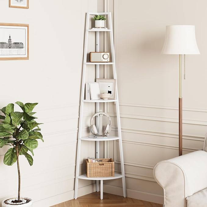 Yoobure 5-Tier Corner Shelf Stand- 67.5" Tall Corner Bookshelf with Metal Frame, Industrial Ladder Corner Shelves Display Shelf for Bedroom Living Room, Corner Bookcase Corner Plant Stand for Balcony