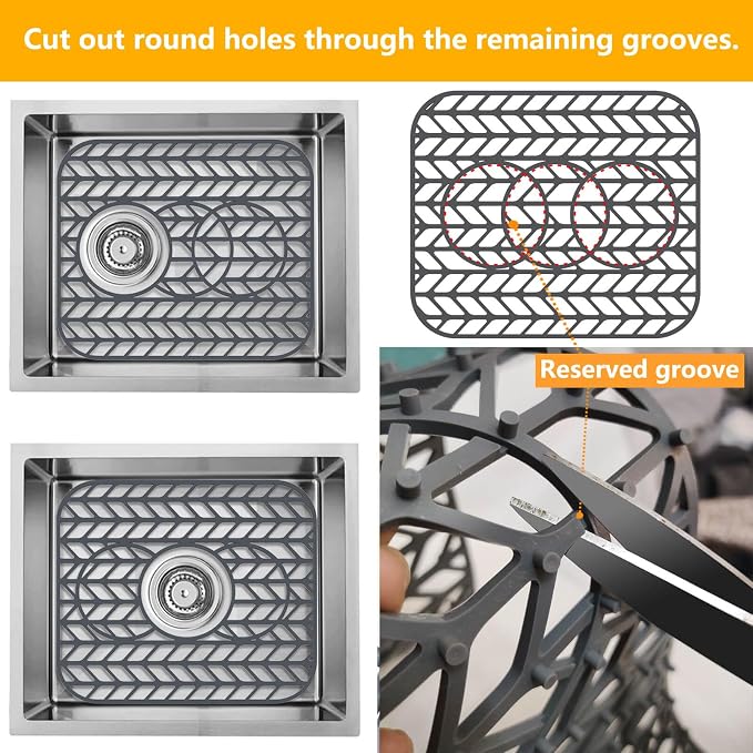 Sink Protectors for Kitchen Sink 12x11 & 13x11,Silicone Kitchen Sink mats Protector for Bottom of Farmhouse Sink(13.58"×11.6" Gray 2PCS)