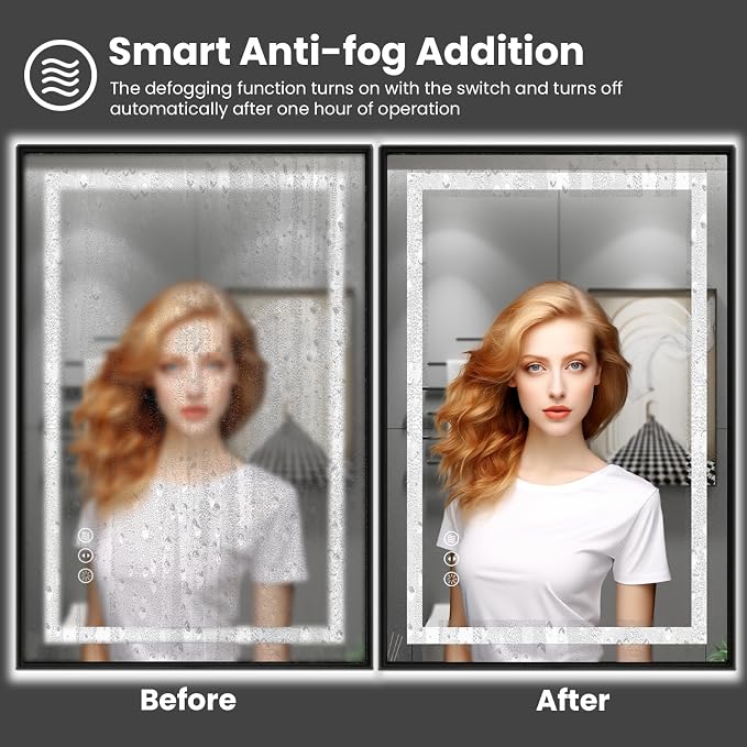 LED Bathroom Mirror, 48"X40" Front Lit and Backlit with Black Frame | Metal Framed Mirror, Stepless Dimmable, HD Reflection, Anti-Fog, Shatter-Proof, Memory, 3 Colors Lighting, UL Listed.