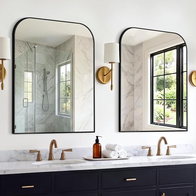 Bathroom Black Vanity Mirror for Over Sink, 36" x 30"-2pcs | Metal Framed Rounded Corner, Shatterproof Glass, for Bedroom, Living room, Entryway