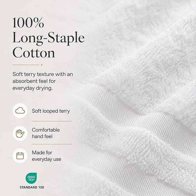 Velqora Bath Towels 2 Pack, 30x60 in, 100% Cotton, Soft & Absorbent, White | Balanced Weight | Everyday Comfort | Easy Care