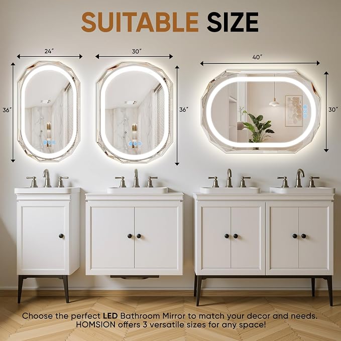 30"x36" Oval LED Bathroom Vanity Mirror, Backlit Anti-Fog Frameless | Beveled Edge, Dimmable 3 Colors, Memory Function, HD Shatterproof Tempered Glass, Lighted Mirror for Wall