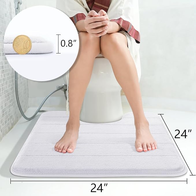 Yimobra Memory Foam Toilet Bath Mat U-Shaped, Soft and Comfortable, Super Water Absorption, Non-Slip, Thick, Machine Wash and Easier to Dry for Bathroom Commode Contour Rug, 24 X 24 Inches, White