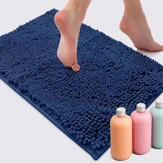 Ultra Soft Texture Chenille Plush Bath Rugs Floor Mats, Bath Rug Non Slip Microfiber Door Mat for Kitchen/Entryway/Living Room (30 x 20 inches, Blue)
