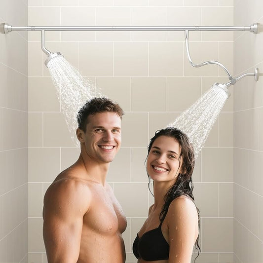 Dual Shower Head for Couples, Double Showerheads (Chrome) | High Pressure, Two Showerhead System Fit 2 Person People, Birthday Gifts for Women Men, Spa-Like, Segmented Design