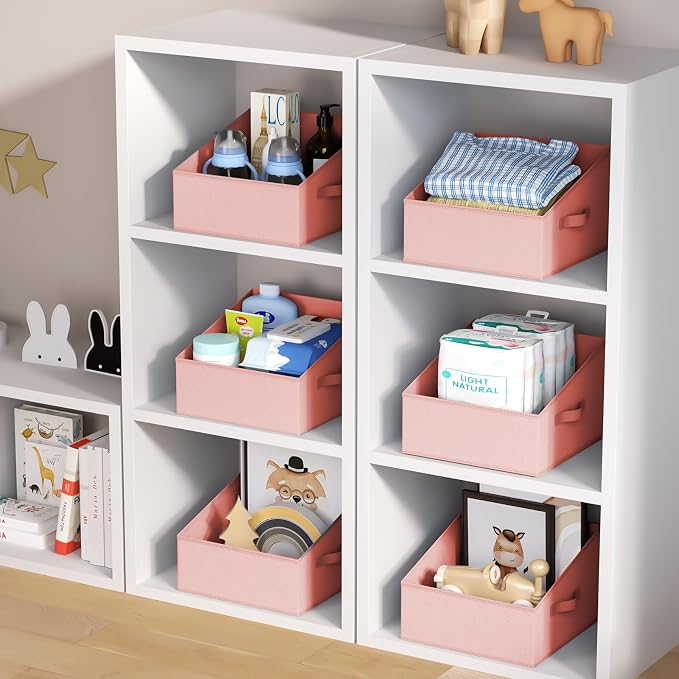 DIMJ Closet Storage Bins 10 Pack - Fabric Storage Baskets for Shelves, Collapsible Clothes Organizer with Handles, Trapezoid Shelf Organization Storage Cubes for Purse, Toys, Books, Towel, Clothes