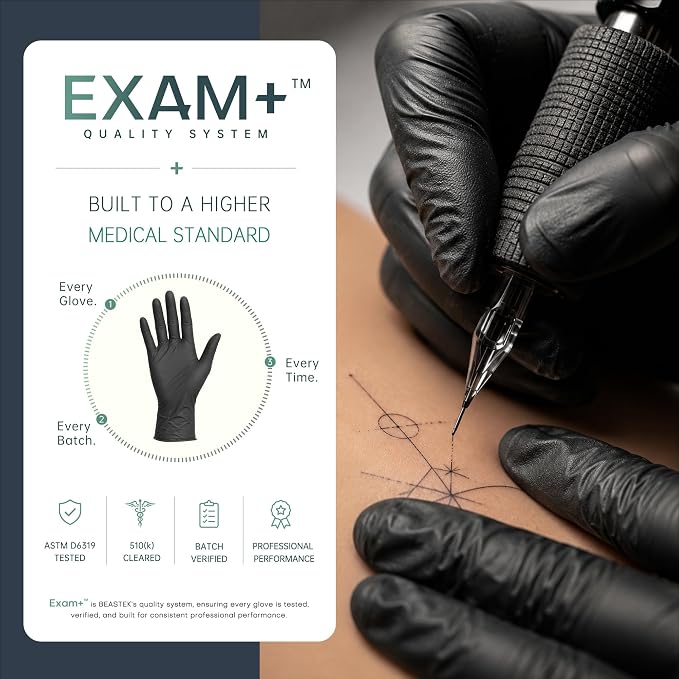 Black Nitrile Exam Gloves, 4 Mil, Powder-Free Food Prep Disposable | Soft+ • Powder-Free • Latex-Free • Medical • Examination • Cooking • Cleaning • Food Prep • Tattoo • Black • 100 Ct & 1000 Ct
