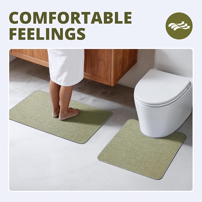 Bathroom Rugs Sets 2 Piece, Thin Bath Mat Absorbent Quick Dry, Machine Washable, Rubber Backing for Non Slip, Low Pile Cozy Cloth Bathroom Rug Set for Tub/Sink/Shower (27"x17" & 30"x20", Sage Green)